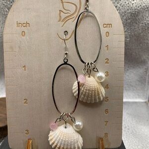 Silver and White Seashell Hoop Earrings